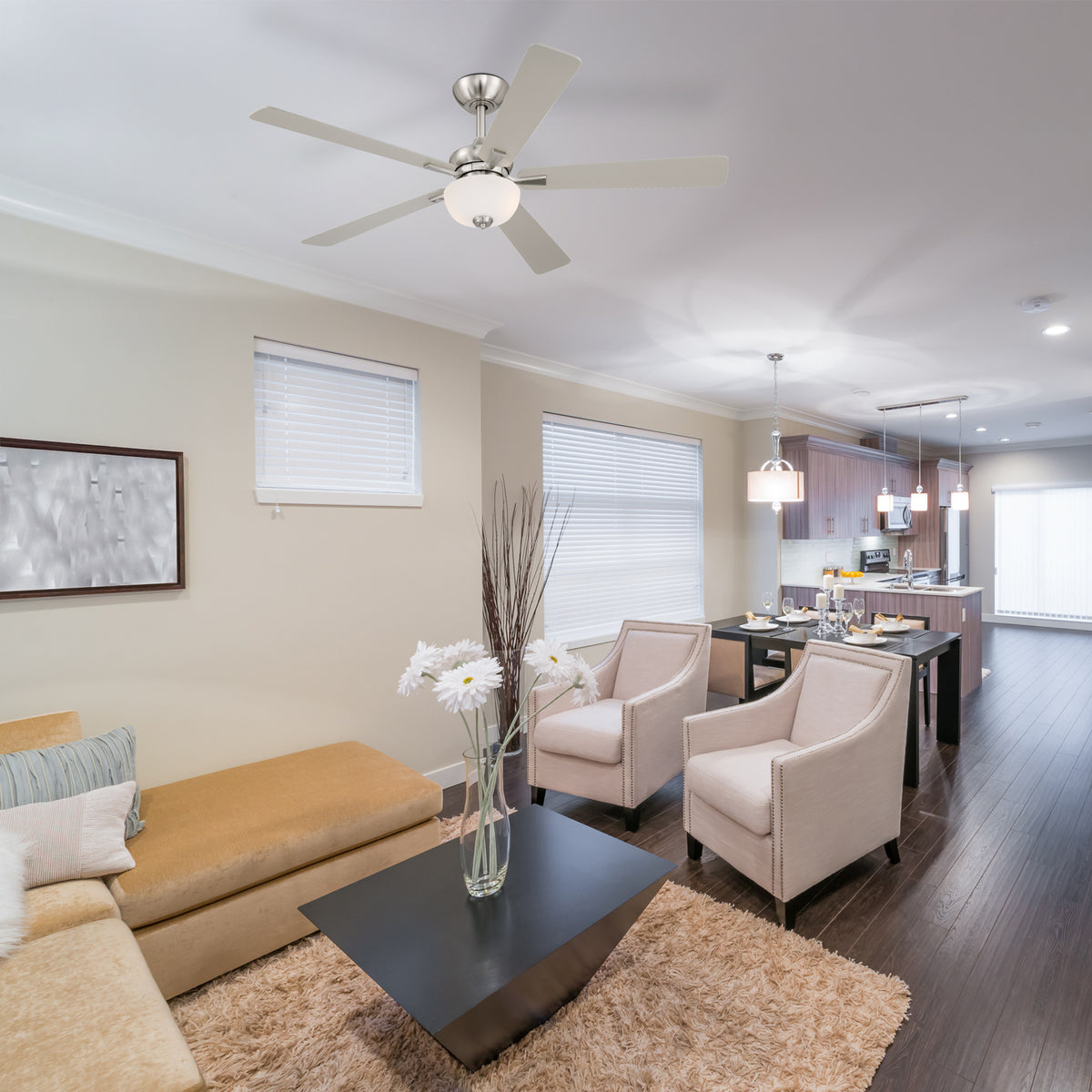 Dines 52 in. Indoor Transitional Ceiling Fan with (2) 3000K LED Bulbs, Frosted Shade, Remote Included