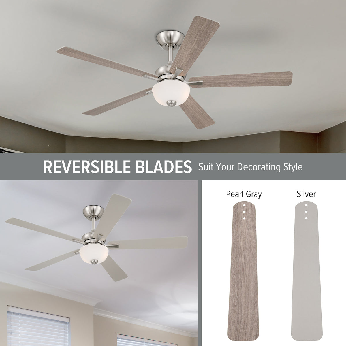 Dines 52 in. Indoor Transitional Ceiling Fan with (2) 3000K LED Bulbs, Frosted Shade, Remote Included