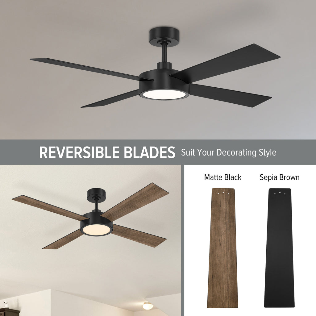 Onyo 52 in. Indoor/Covered Outdoor Integrated LED Modern Ceiling Fan with 5 CCT Selections, Remote Included