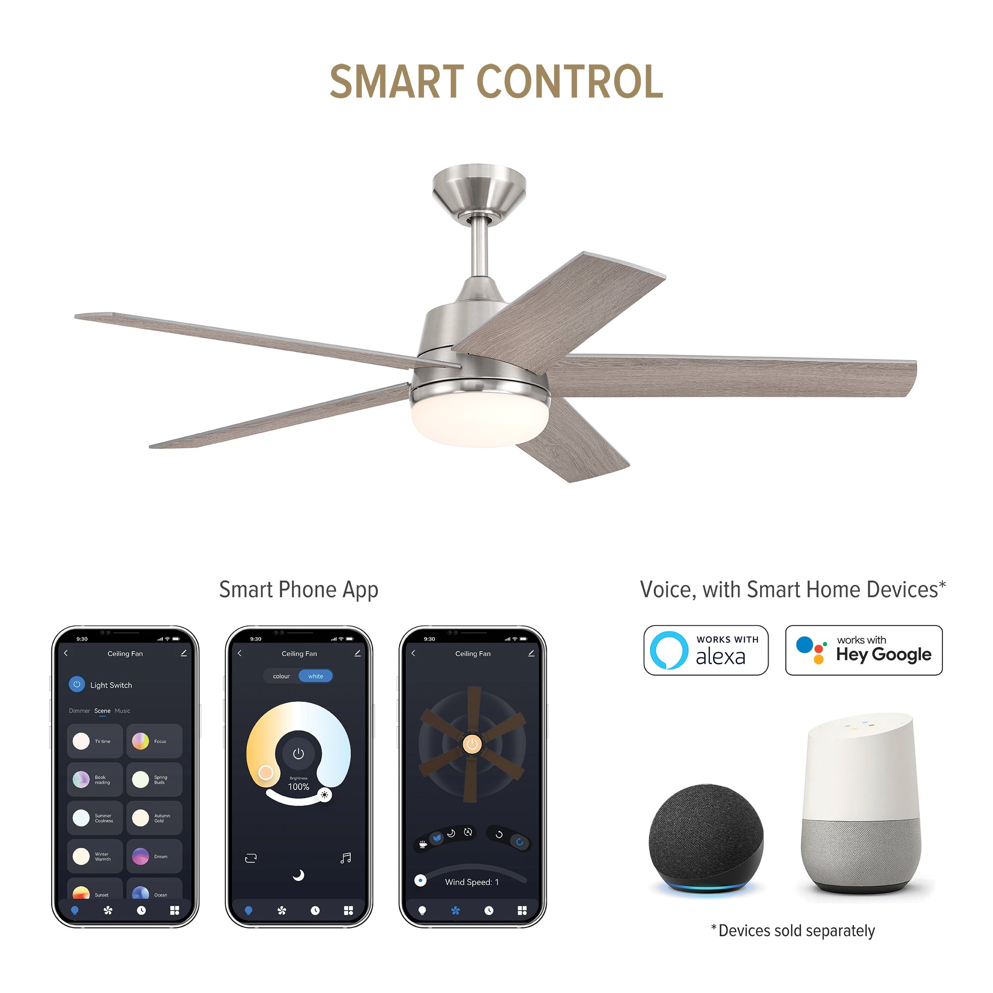 Astrea 52 in. LED Indoor/Covered Outdoor Smart Ceiling Fan with Light Kit and Remote Control