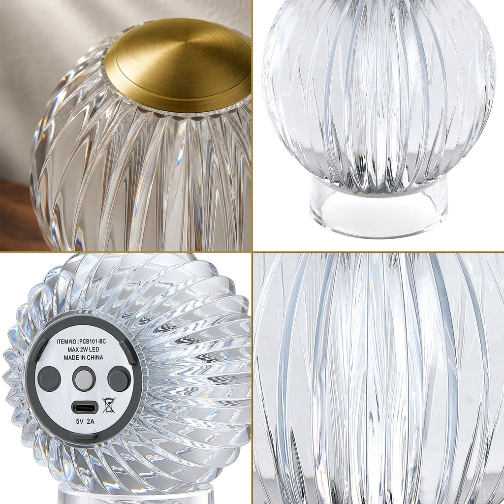 Mia 4.14 in. Brass Glam Rechargeable Color-Changing LED Ornamental Table Lamp for Bedrooms with Optic Acrylic Shade