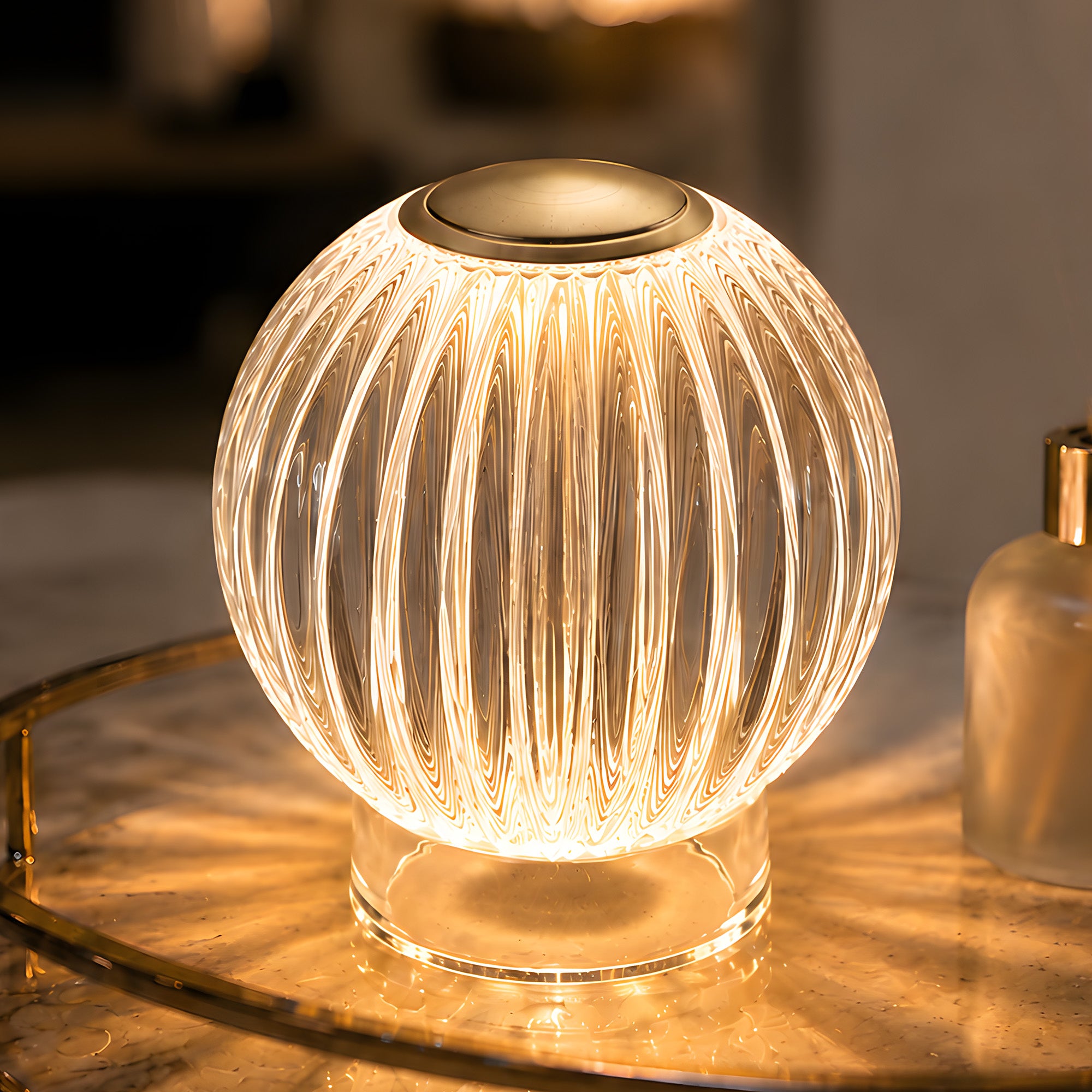 Mia 4.14 in. Brass Glam Rechargeable Color-Changing LED Ornamental Table Lamp for Bedrooms with Optic Acrylic Shade