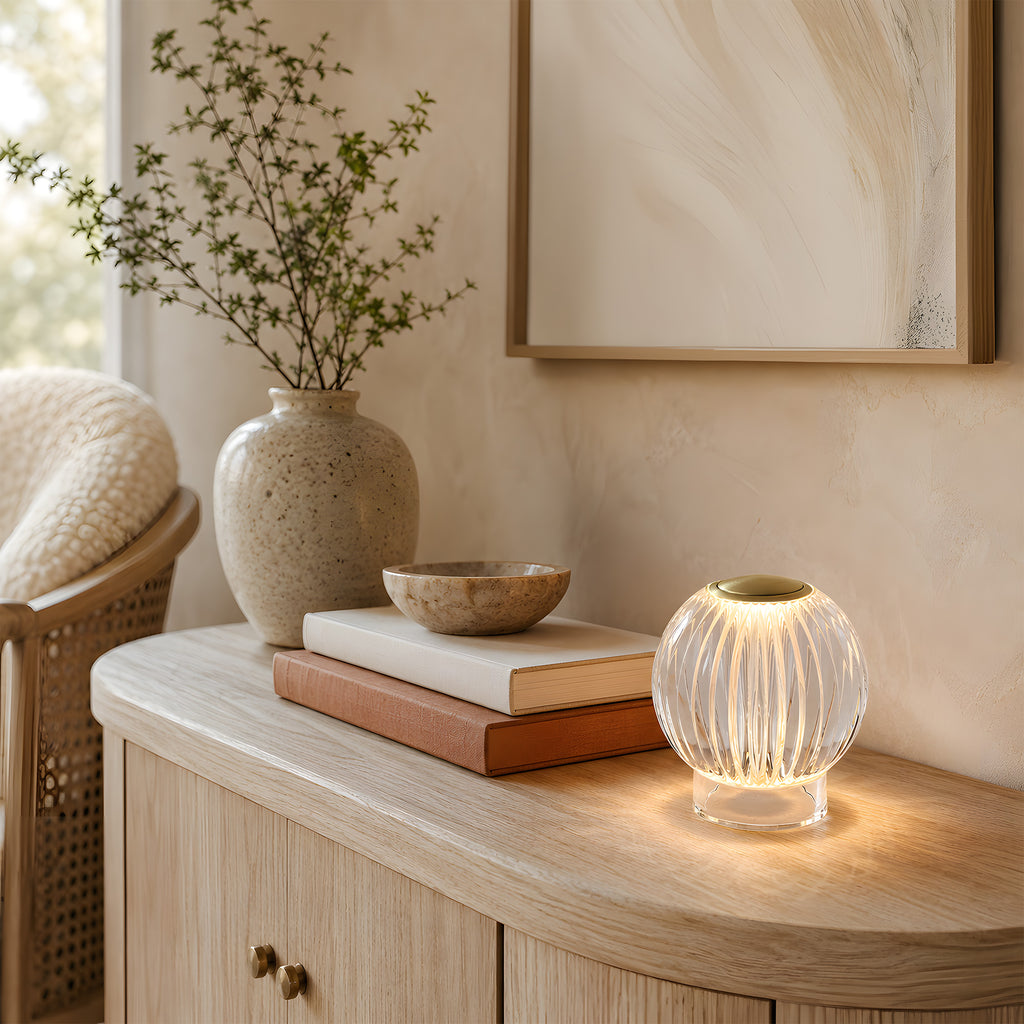 Mia 4.14 in. Brass Glam Rechargeable Color-Changing LED Ornamental Table Lamp for Bedrooms with Optic Acrylic Shade