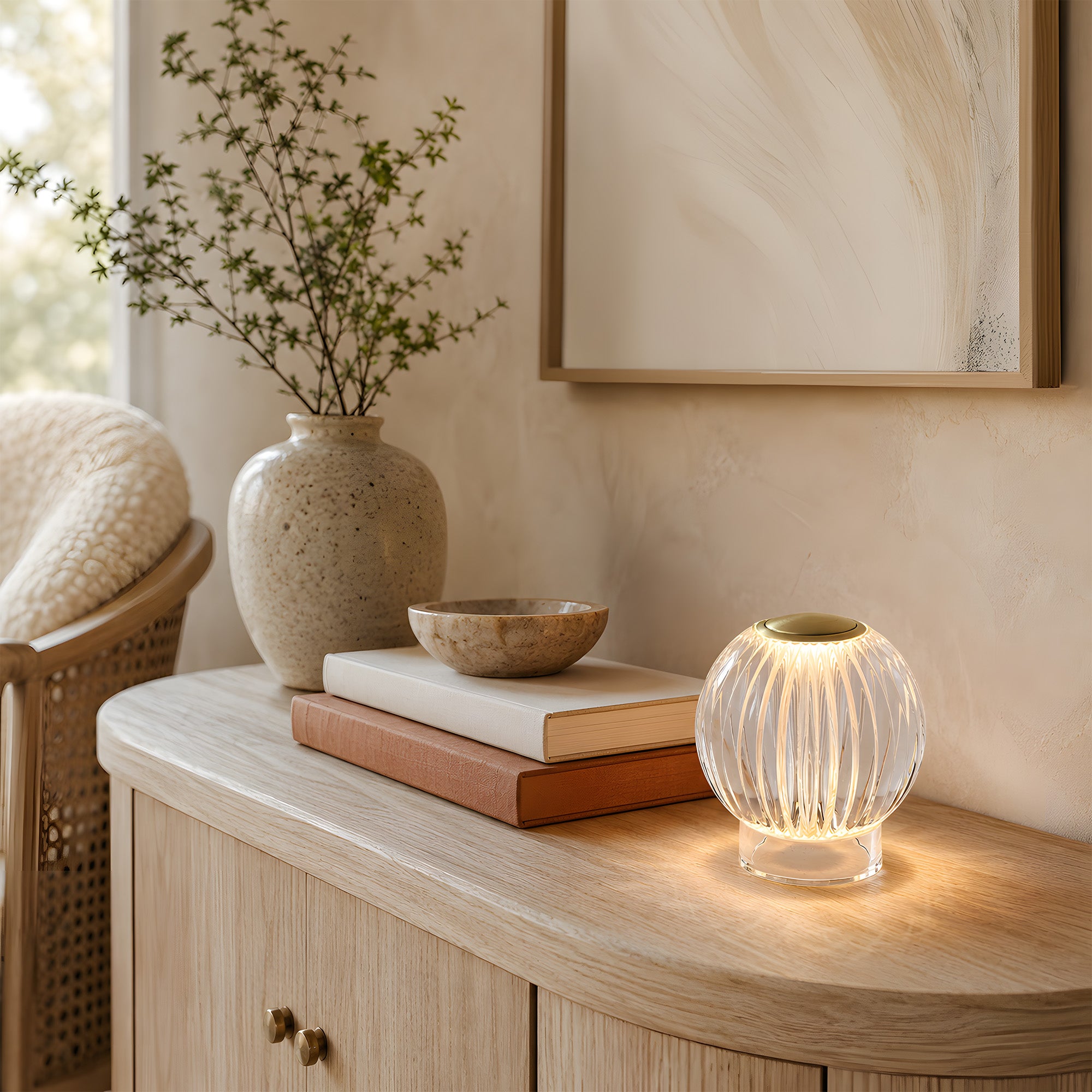 Mia 4.14 in. Brass Glam Rechargeable Color-Changing LED Ornamental Table Lamp for Bedrooms with Optic Acrylic Shade