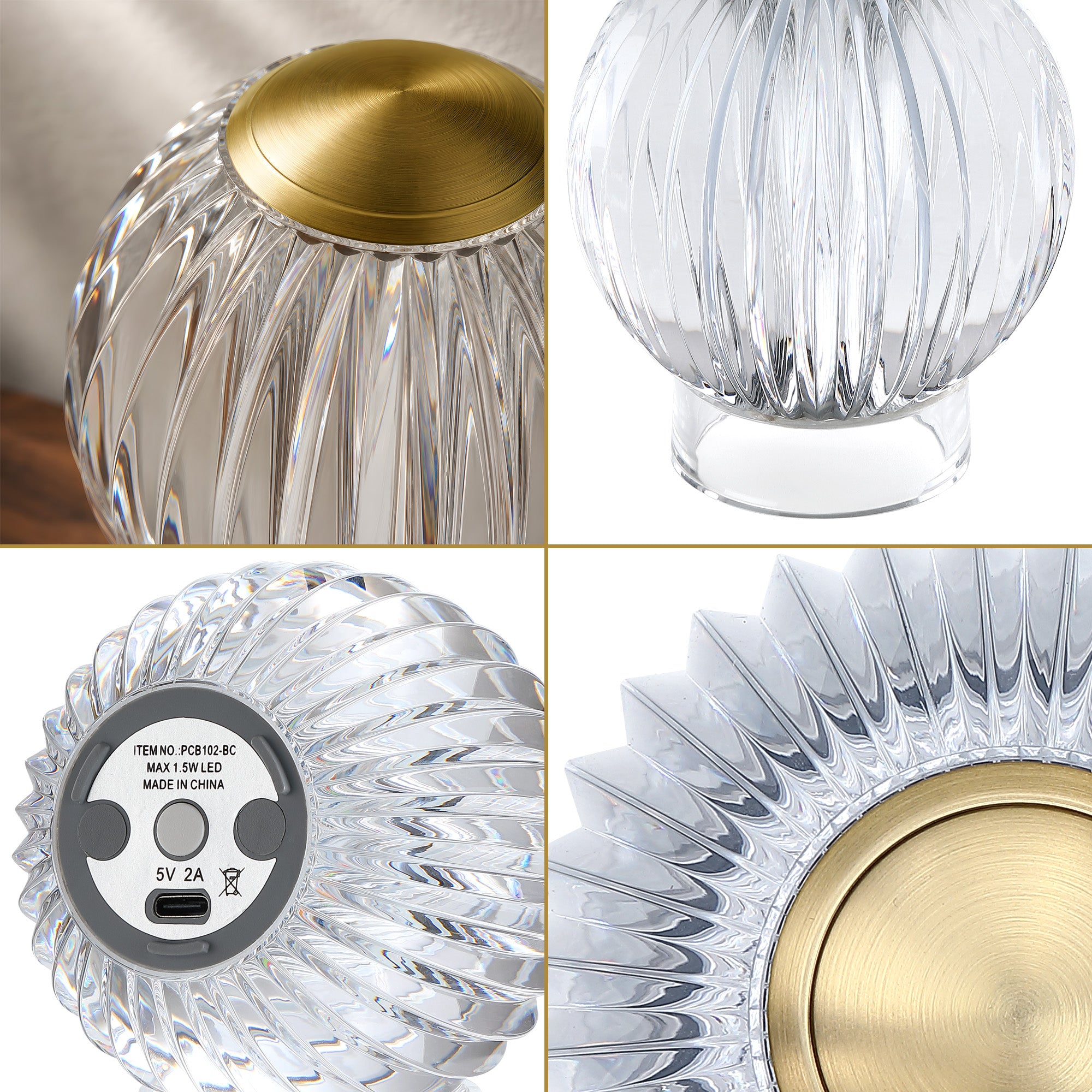 Mia 3.34 in. Brass Modern 8-RGBW Color-Changing Rechargeable LED Portable Acrylic Novelty Gift Lamp