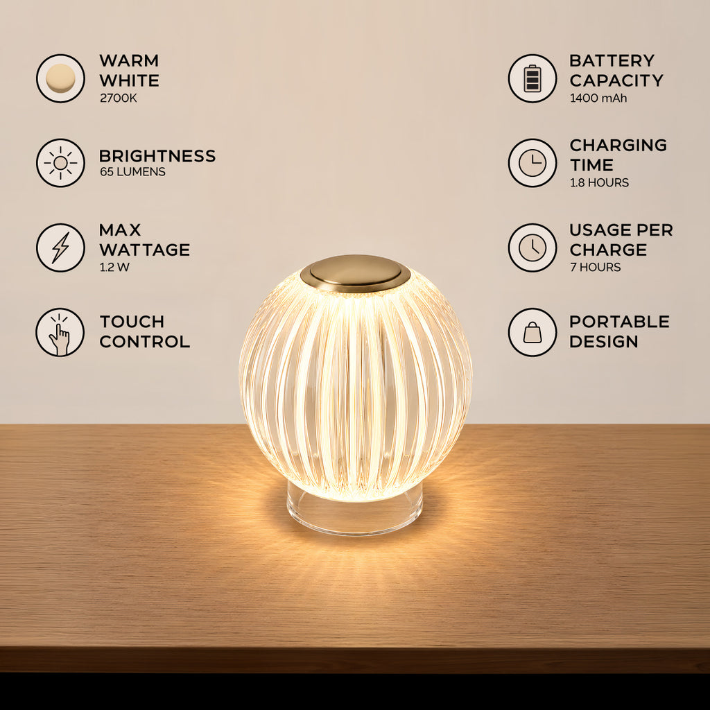 Mia 3.34 in. Brass Modern 8-RGBW Color-Changing Rechargeable LED Portable Acrylic Novelty Gift Lamp