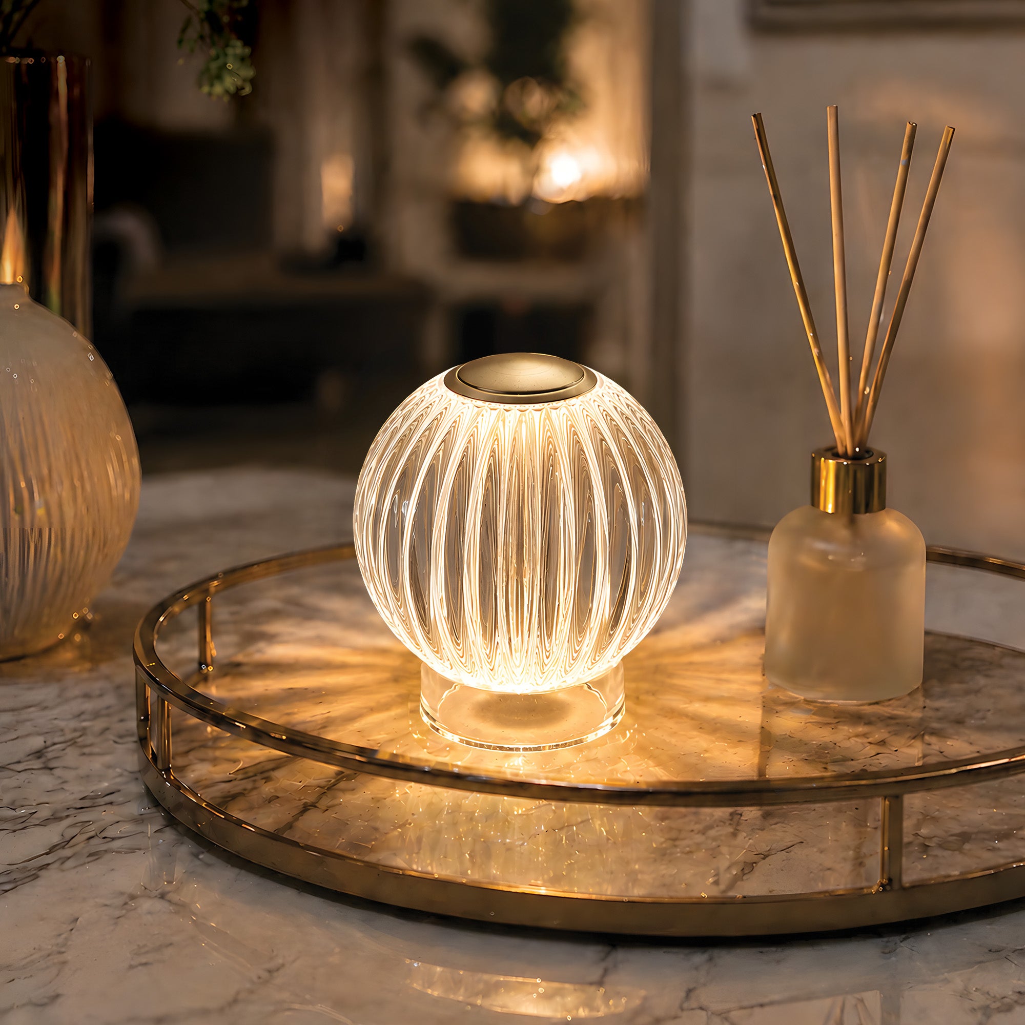 Mia 3.34 in. Brass Modern 8-RGBW Color-Changing Rechargeable LED Portable Acrylic Novelty Gift Lamp